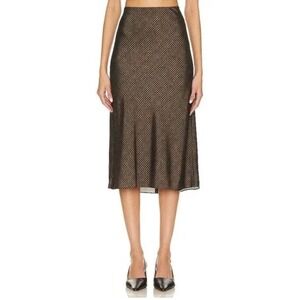 Vince Houndstooth Bias Slip Midi in Black Camel A-line Skirt Size 8‎